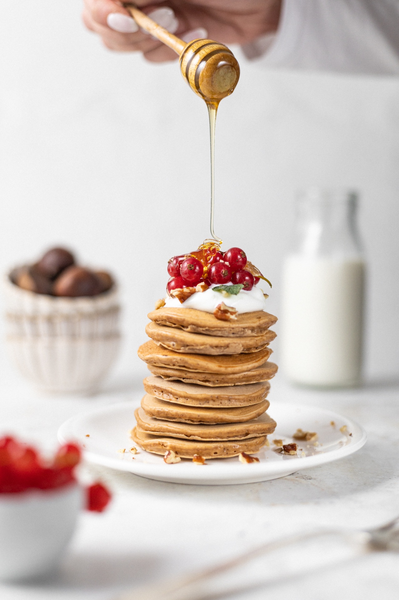 Pancakes con farina di castagne e miele